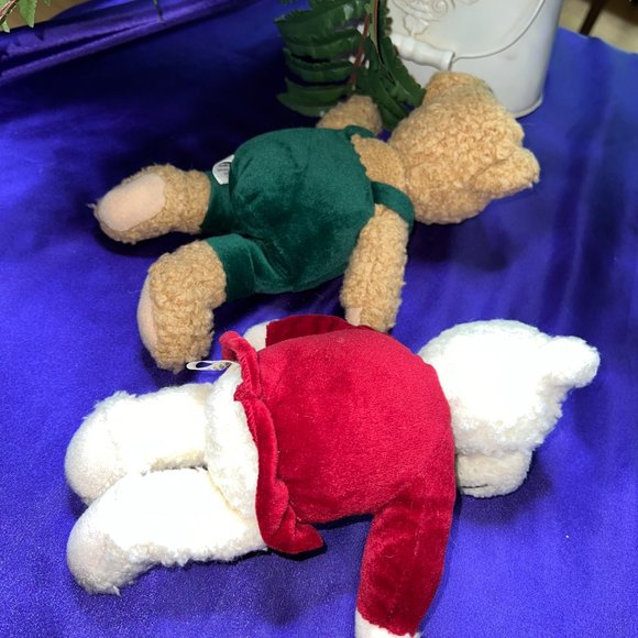 VTG📌Hallmark Christmas Kissing Mistletoe Teddy Bears Plush Animals Love & Kiss - Picture 7 of 14